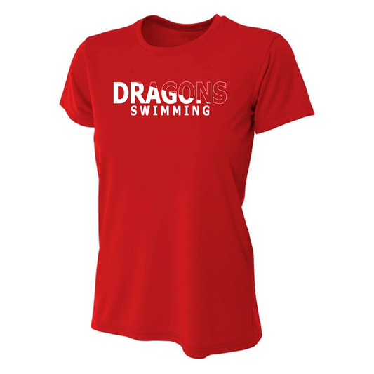 Womens S/S T-Shirt - White Dragons Swimming Slashed
