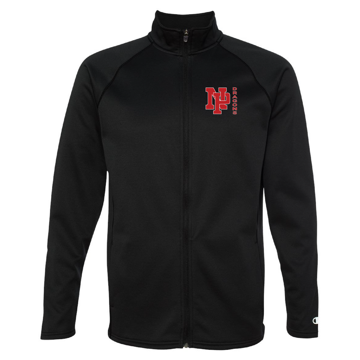 Unisex Performance Fleece Full-Zip Jacket - Red NP DRAGONS, side by side