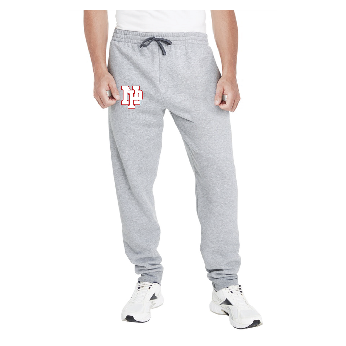Adult Unisex Joggers - White NP Logo, Red Outline