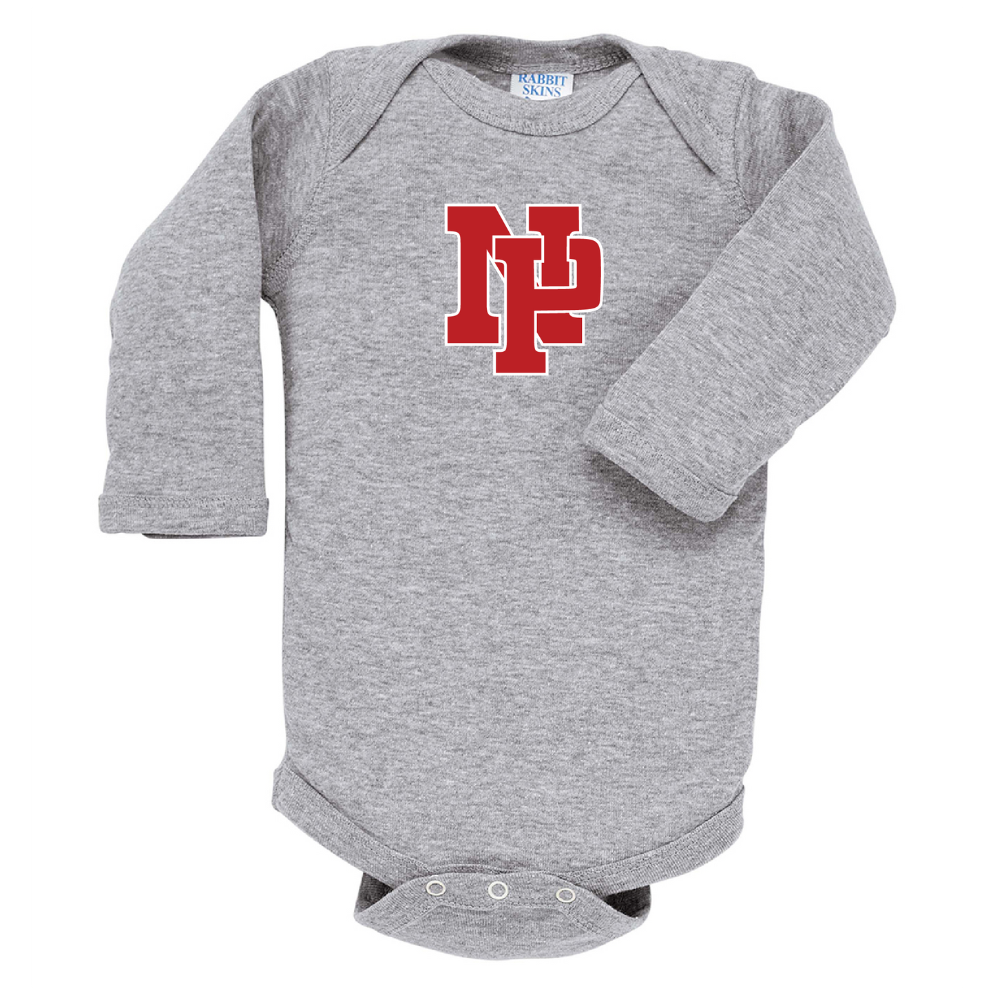 Infant Long-Sleeve Onsie - Red NP Logo, White Outline