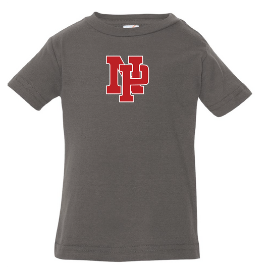 Infant Short Sleeve T-Shirt - Red NP Logo, White Outline