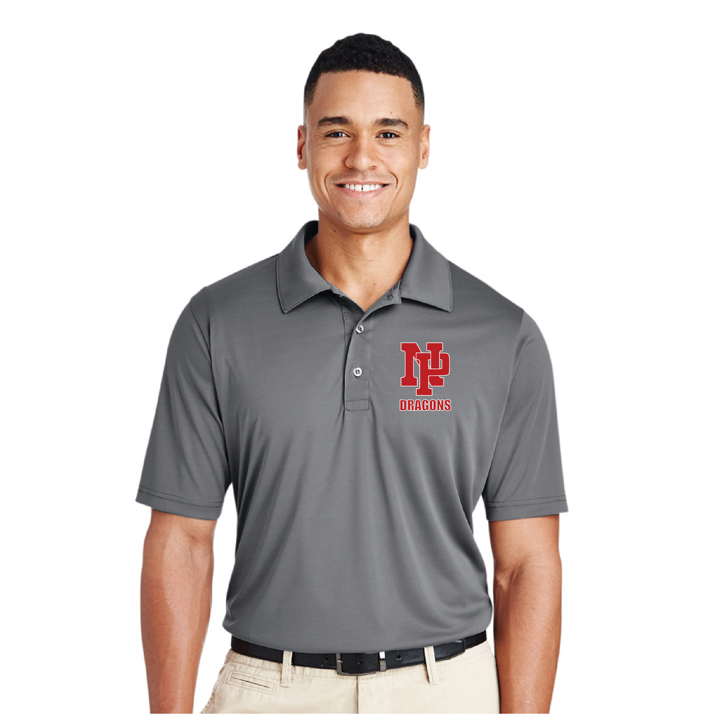 Mens Performance Polo - Red NP Dragons, Stacked