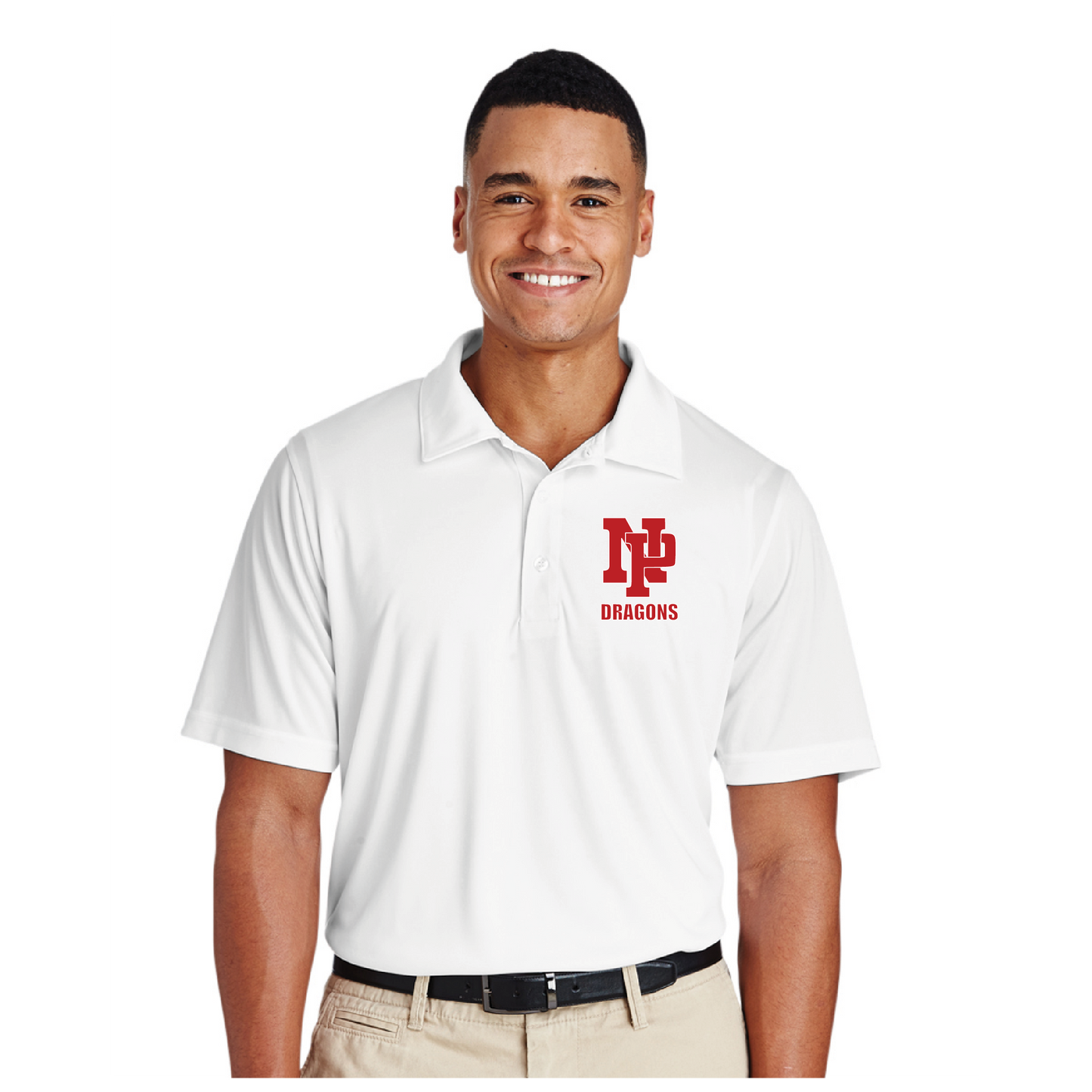 Mens Performance Polo - Red NP Dragons, Stacked