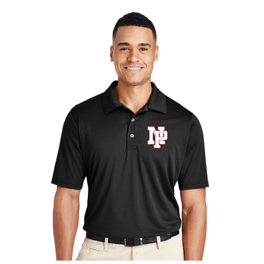 Mens Performance Polo - White NP Logo, Red Outline