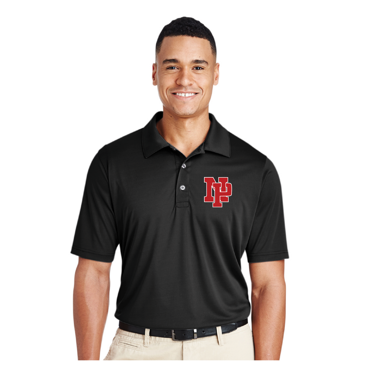Mens Performance Polo - Red NP Logo, White Outline